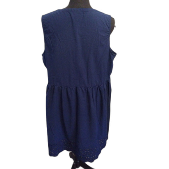 Navy Blue Shift Sleeveless Plus size XXL Dress Cotton V Neck Lace Edging - Picture 4 of 6